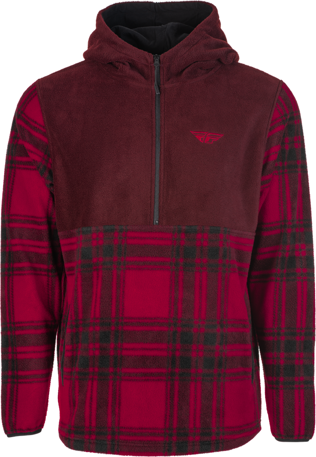 Fly Half Zip Pullover Hoodie Red Plaid Xl
