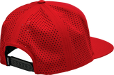 Red THOR Badge Hat, casual headwear with a prominent logo badge, featuring a comfortable fit and adjustable strap.