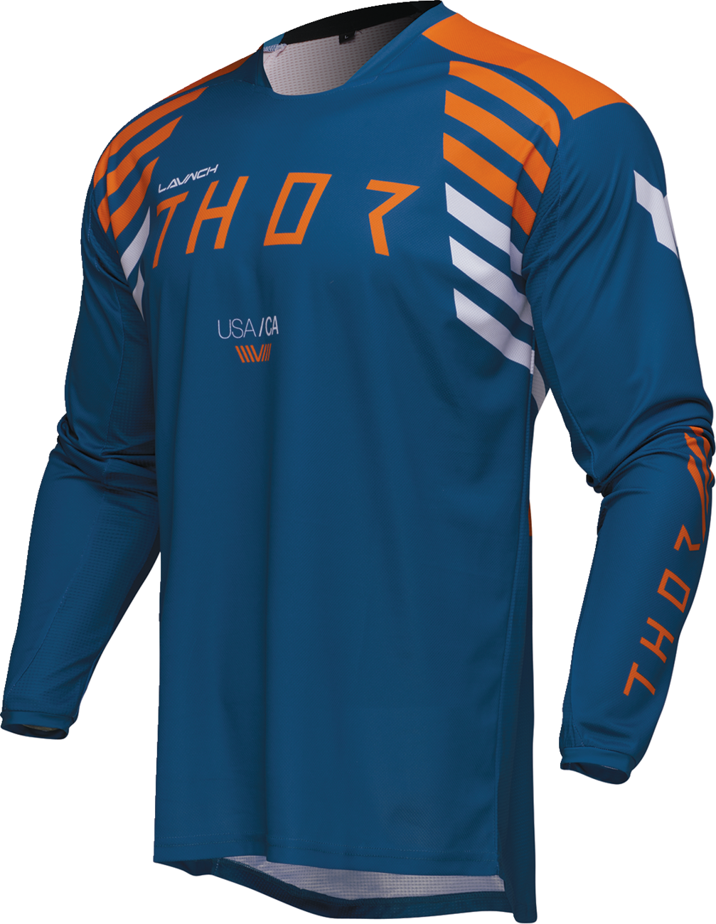 Blue THOR Launchmode Zone ATV jersey in small size, featuring offroad motocross design and breathable fabric.
