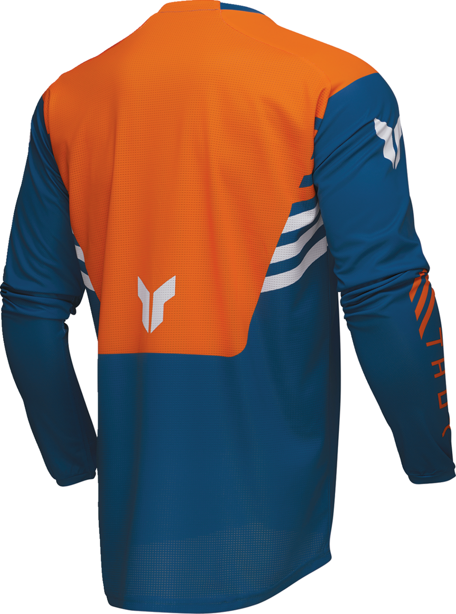 Blue THOR Launchmode Zone ATV jersey in small size, featuring offroad riding apparel with breathable fabric and printed design.