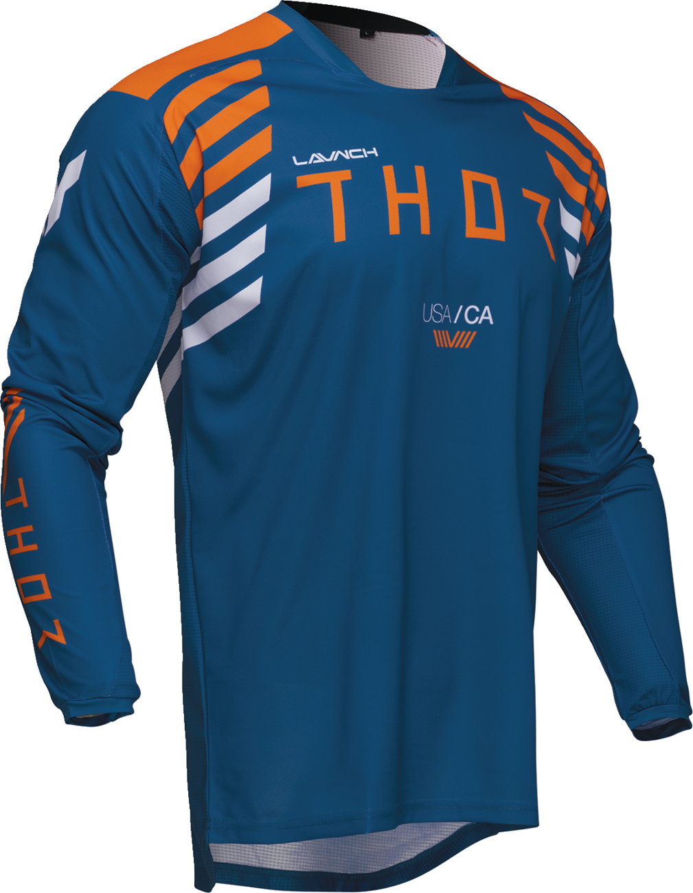 Blue THOR Launchmode Zone ATV jersey in small size, featuring offroad riding design and breathable fabric.