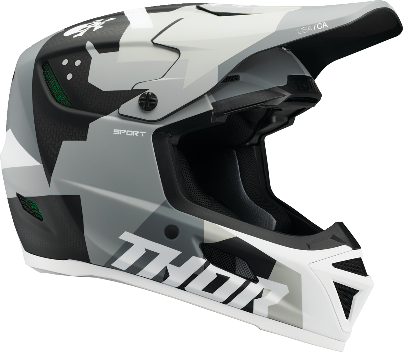 THOR Reflex Sport Carbon Offroad Full Face Helmet in gray and white with MIPS® protection, medium size for adults.