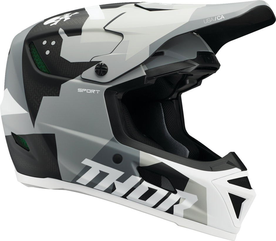 THOR Reflex Sport Carbon Offroad Full Face Helmet in gray and white with MIPS® protection, medium size for adults.