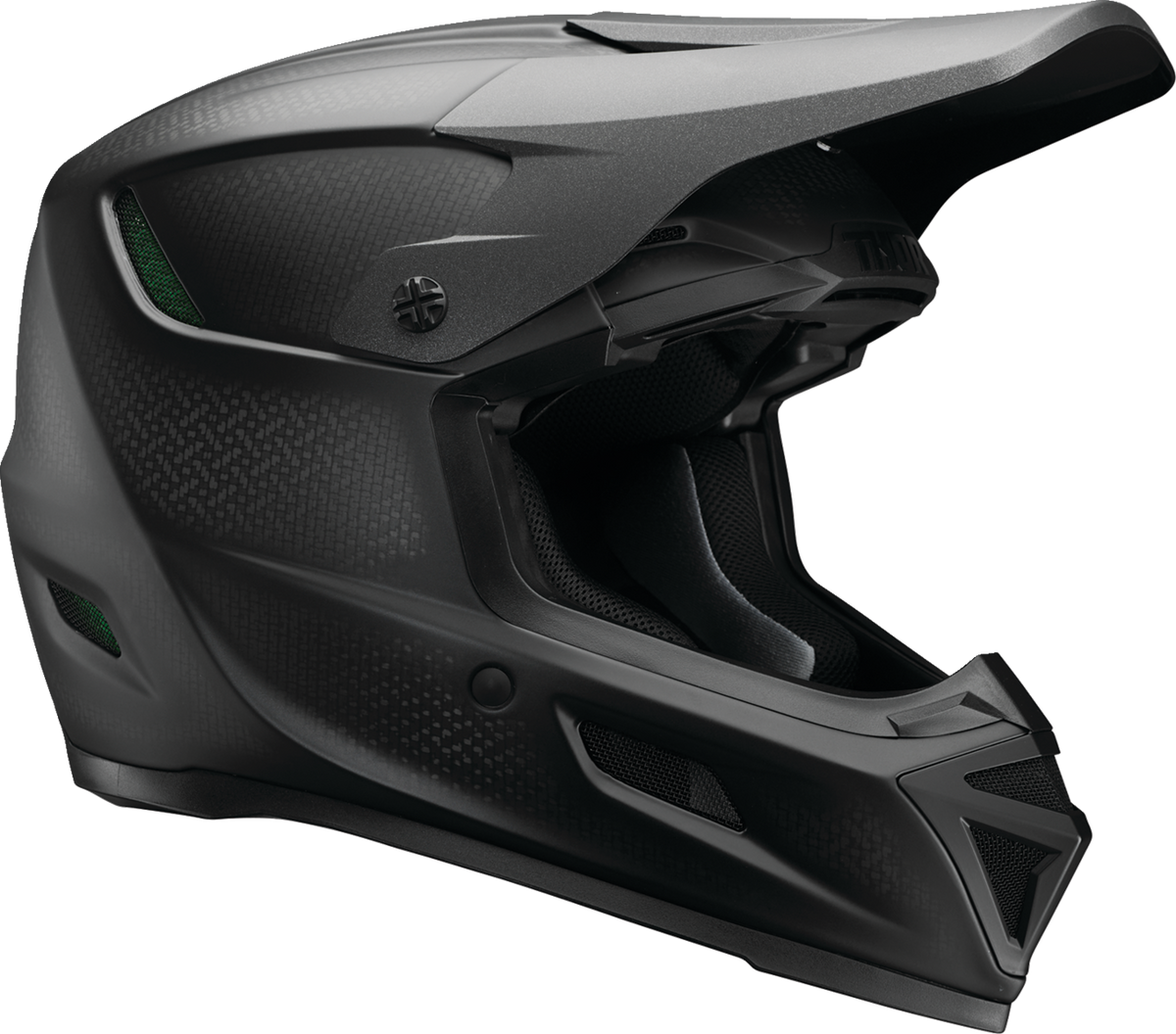 Black THOR Reflex Sport Carbon offroad full face helmet with MIPS® technology in XS size, featuring a sleek stealth design.