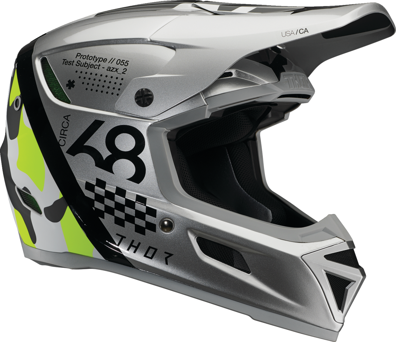 THOR Reflex Sport Riot MIPS offroad full face helmet in gray and acid colors, small size, with protective visor and ventilation.