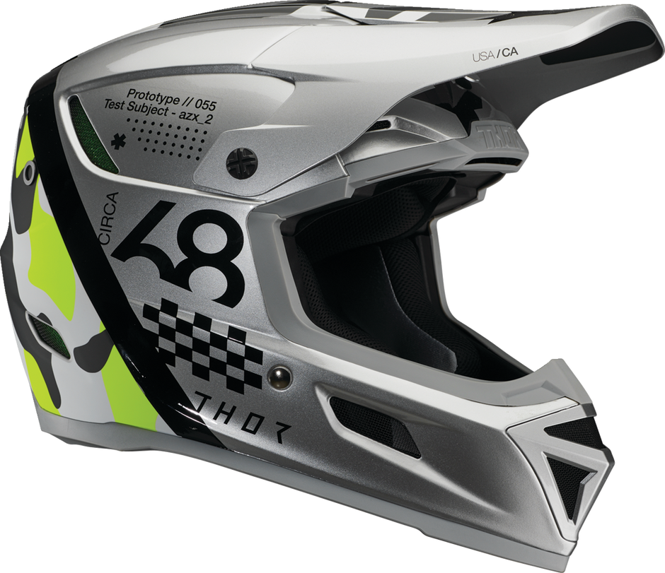 THOR Reflex Sport Riot MIPS offroad full face helmet in gray and acid colors, small size, with protective visor and ventilation.