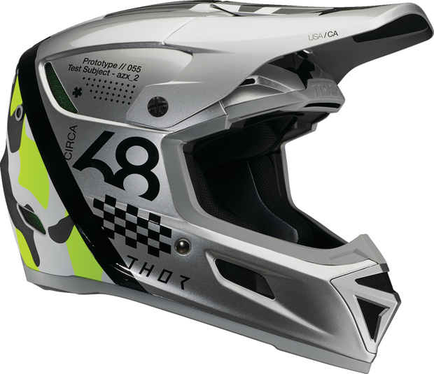 THOR Reflex Sport Riot MIPS offroad full face helmet in gray and acid colors, small size, with protective visor and ventilation.