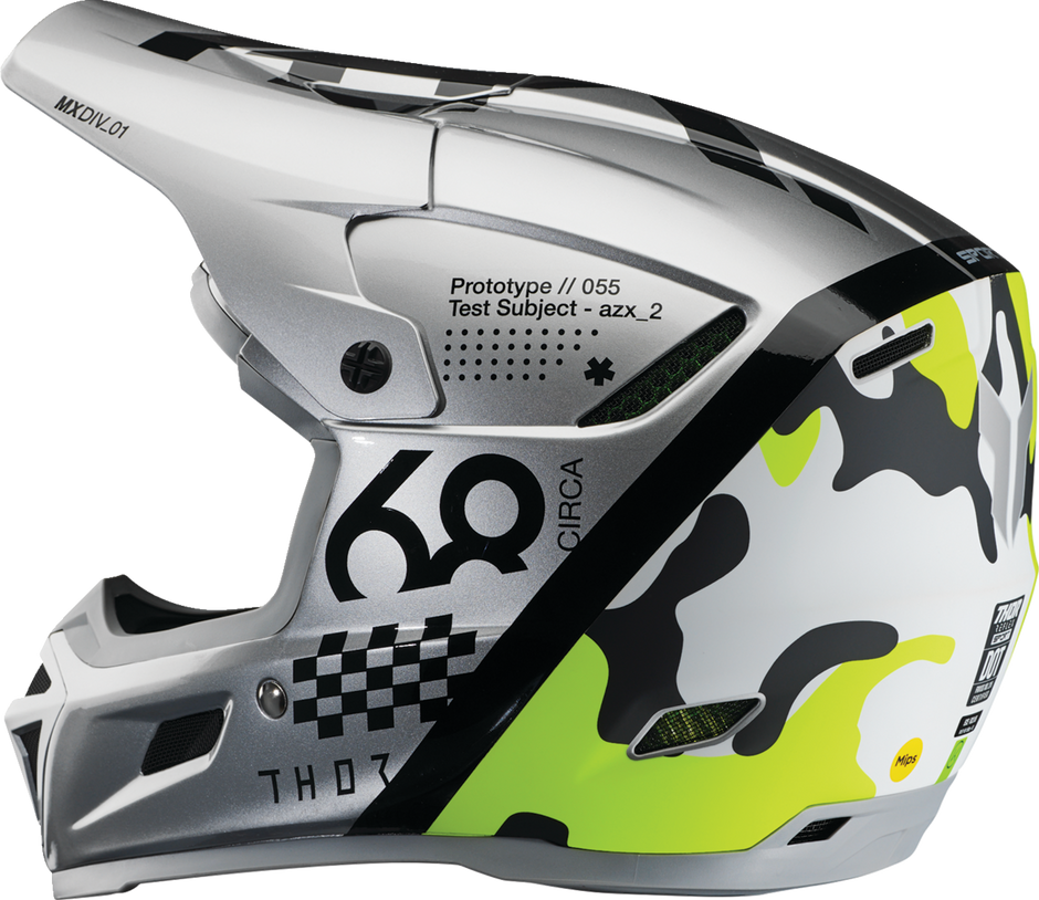 THOR Reflex Sport Riot MIPS offroad full face helmet in gray and acid color, small size, designed for adult motocross riding.