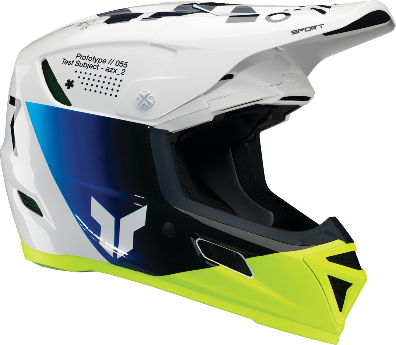 THOR Reflex Sport Offroad Full Face Helmet in navy and acid colors, MIPS® safety technology, XS size, adult motocross helmet