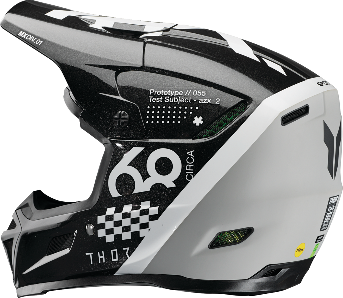 THOR Reflex Sport Riot MIPS offroad full face adult helmet in black and white, size XL, with ventilation and adjustable strap.