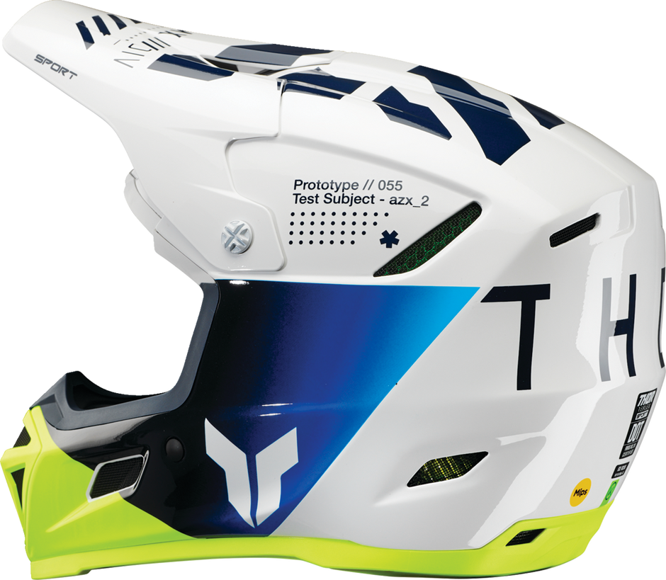 THOR Reflex Sport Offroad Full Face Helmet in navy and acid with MIPS® protection, XS size, designed for adult motocross riders.