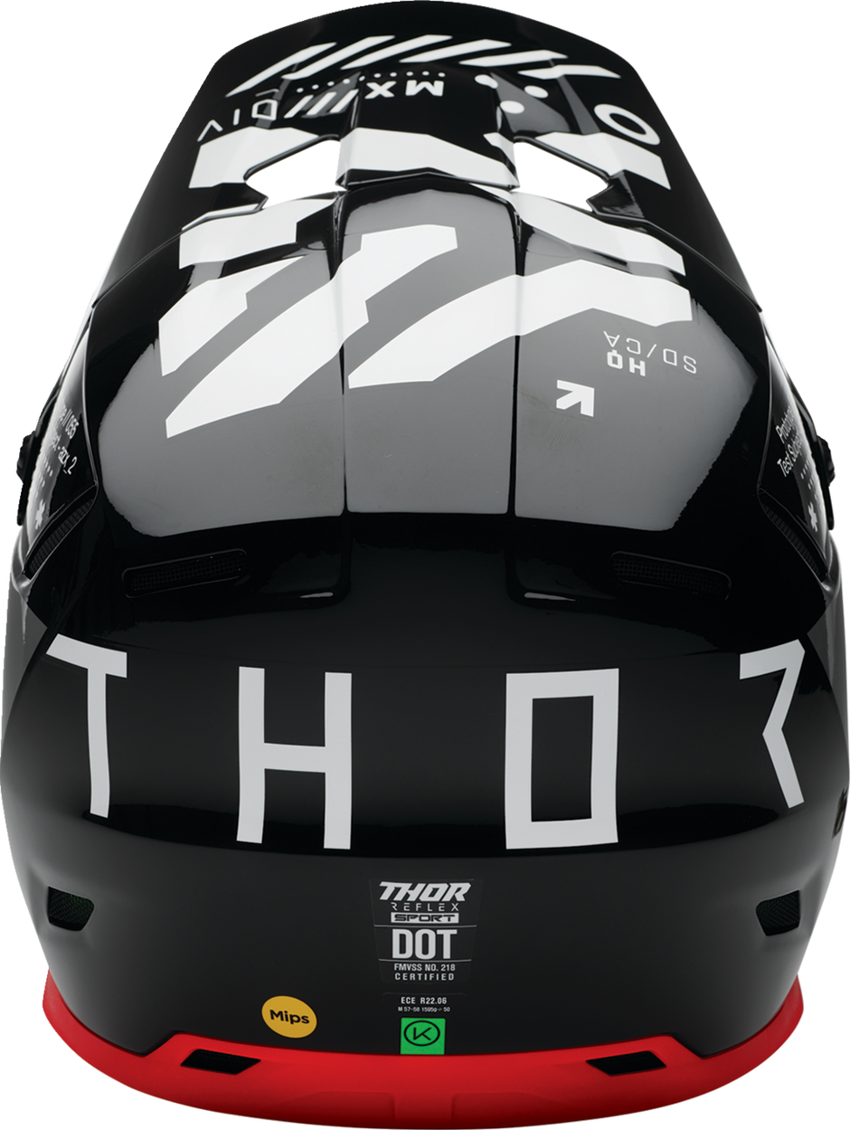 THOR Reflex Sport offroad full face helmet in black and red with MIPS® safety technology, adult size XL, front view.