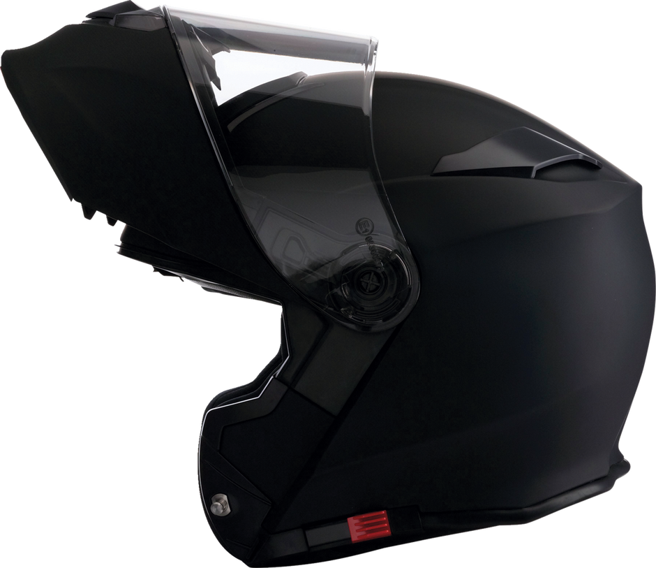 Z1R Solaris 2.0 solid flat black street full face modular helmet, large size, showing sleek aerodynamic design and secure chin strap.