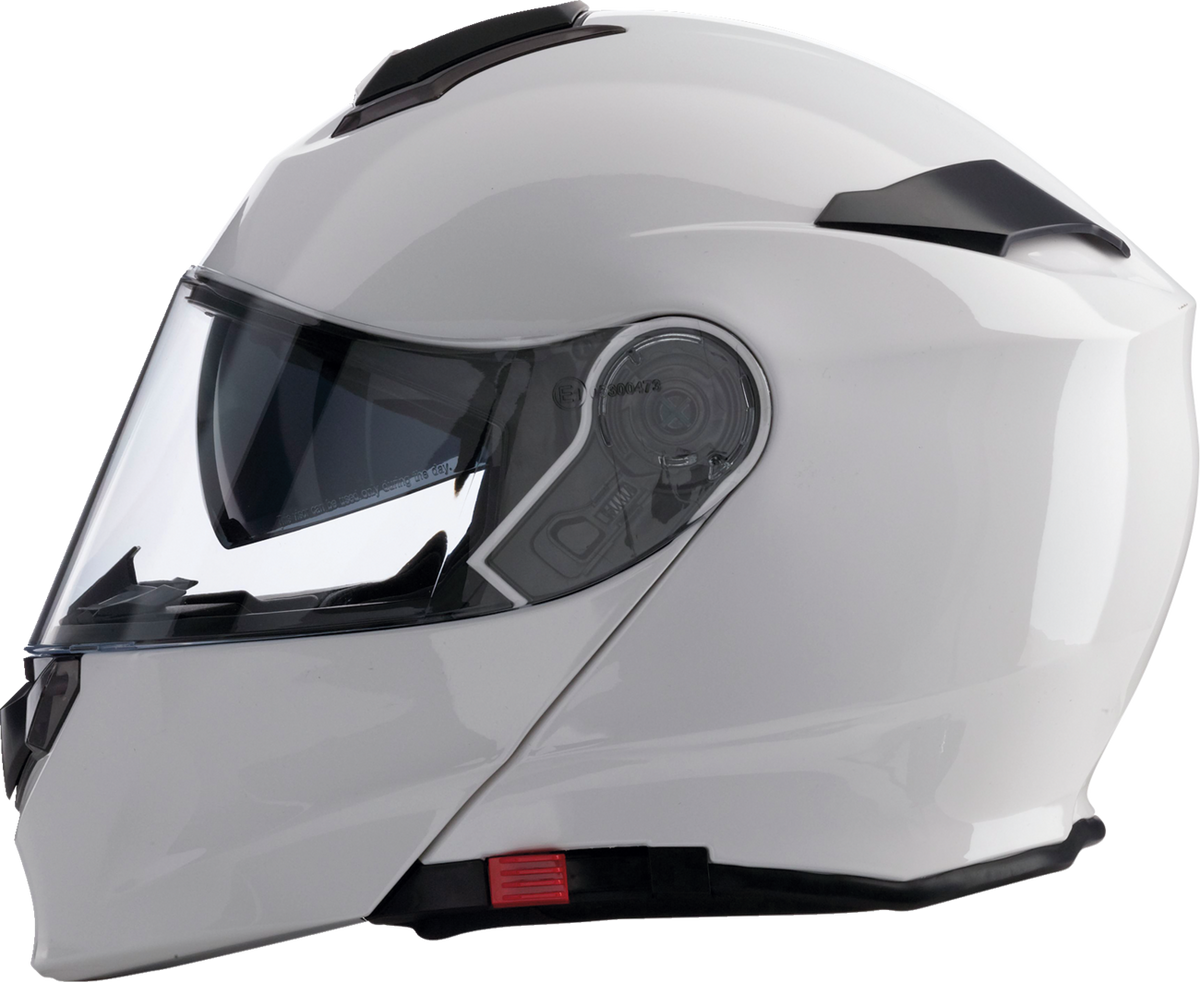 Z1R Solaris 2.0 solid white street full face modular helmet, size XL, featuring a sleek design and secure chin strap.