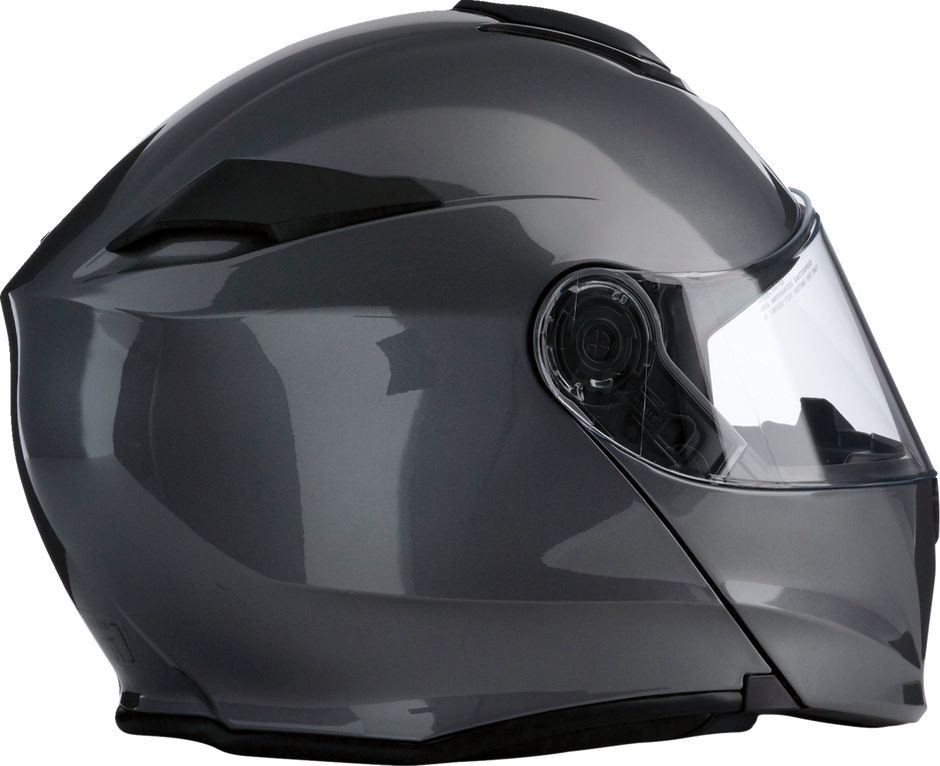 Z1R Solaris 2.0 solid dark silver street full face modular helmet with clear visor and XS size, showing sleek helmet design.