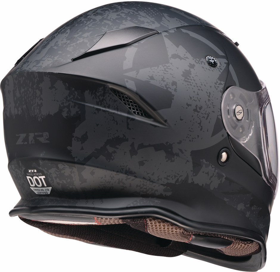 Black Z1R Nemesis Speed Demon full face street helmet in XL size, featuring sleek design and aerodynamic shape.