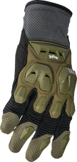 THOR Terrain Army/Charcoal gloves in XS size, padded riding gloves with reinforced palms and secure wrist closures.