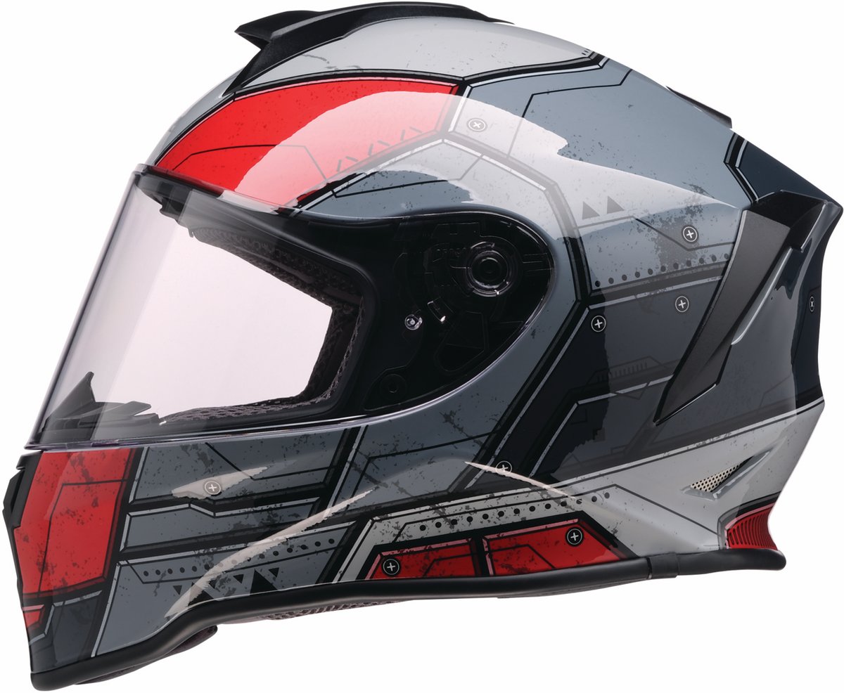 Z1R Youth Warrant 2.0 street full face helmet in black and red, medium size, with aerodynamic design and padded interior.