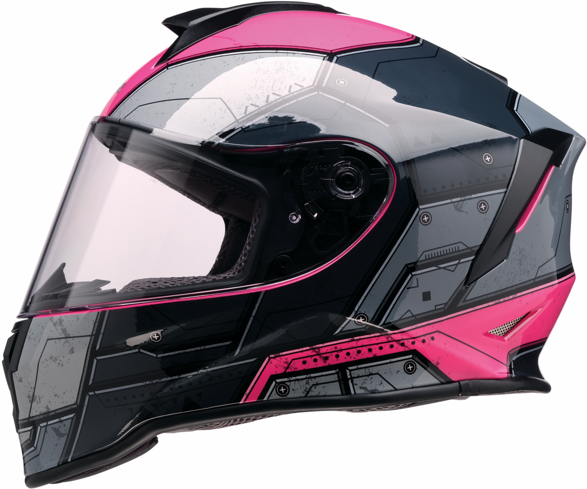Z1R Youth Warrant 2.0 street full face helmet in black and pink for kids, small size, with vented design and adjustable straps.