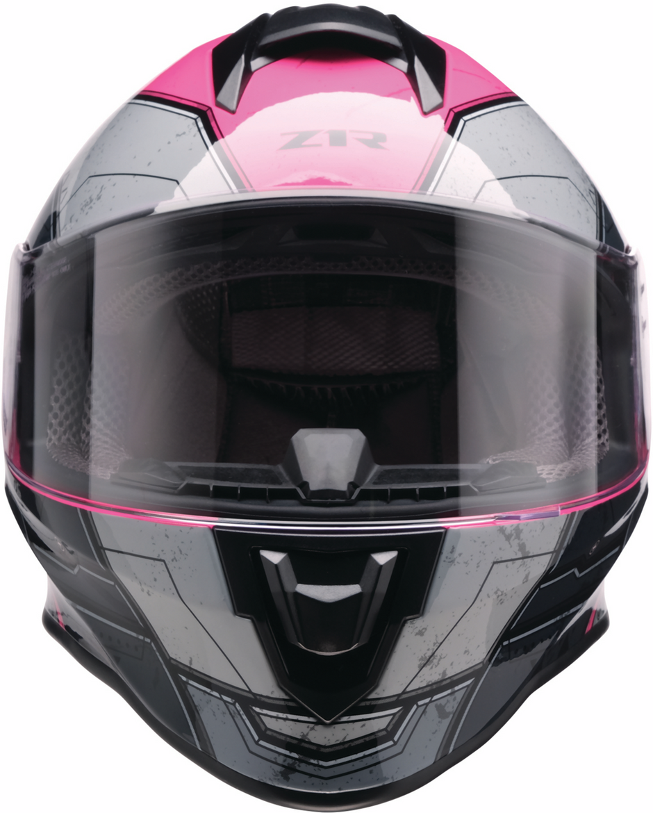 Z1R Youth Warrant 2.0 street full face helmet in black and pink, small size, with vented design and adjustable straps.