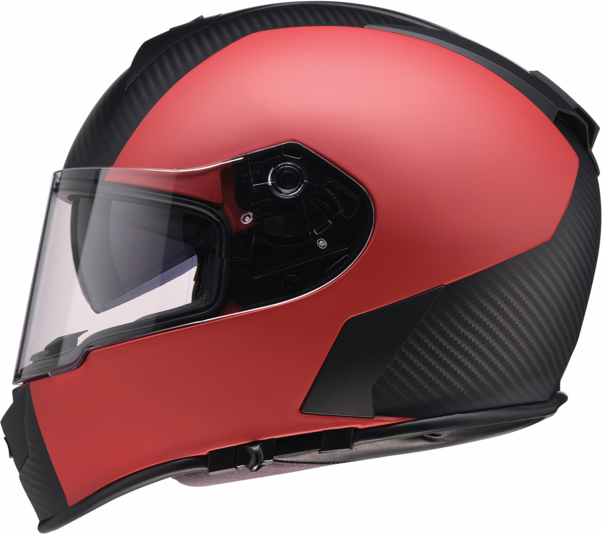 Z1R Warrant street full face helmet in carbon fiber with red accents, XS size, designed for adult motorcycle riders.