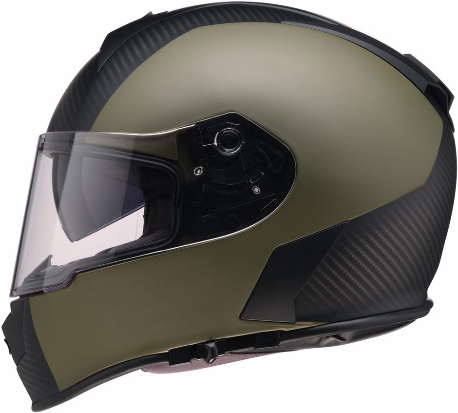 Z1R Warrant helmet in carbon fiber with green accents, street full face adult helmet, XS size.