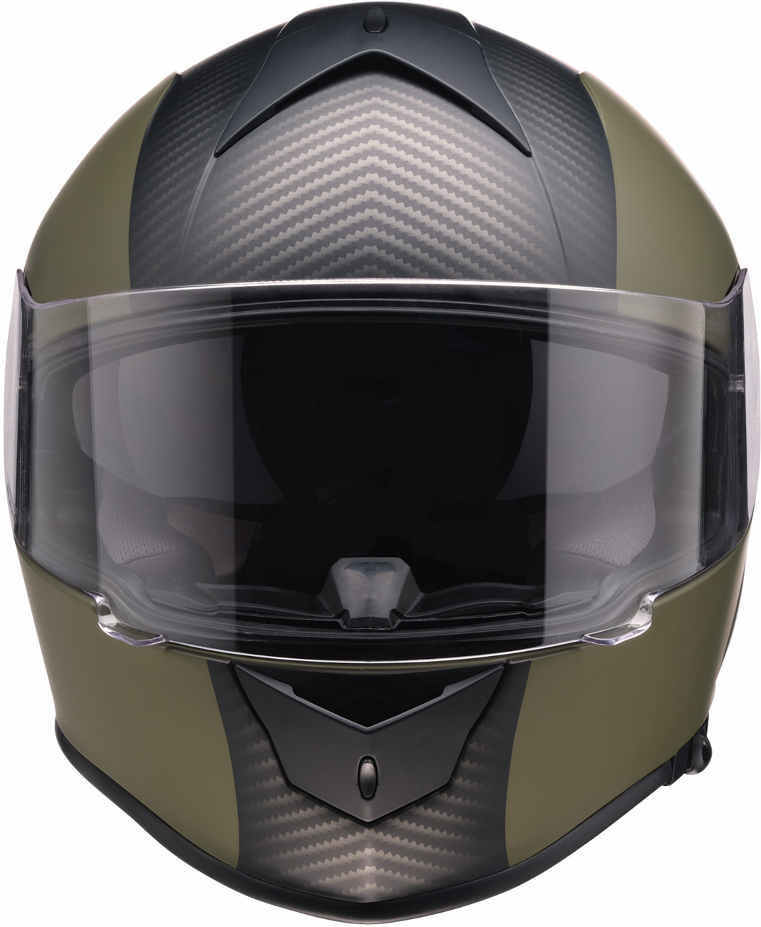 Z1R Warrant carbon full face street helmet in green, XS size, with aerodynamic design and secure chin strap.