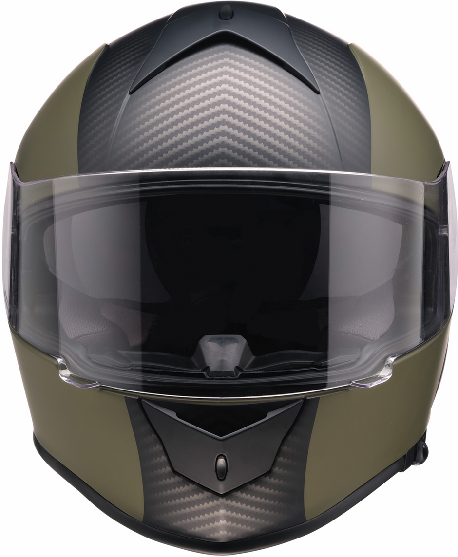 Z1R Warrant carbon full face street helmet in green, XS size, with aerodynamic design and secure chin strap.