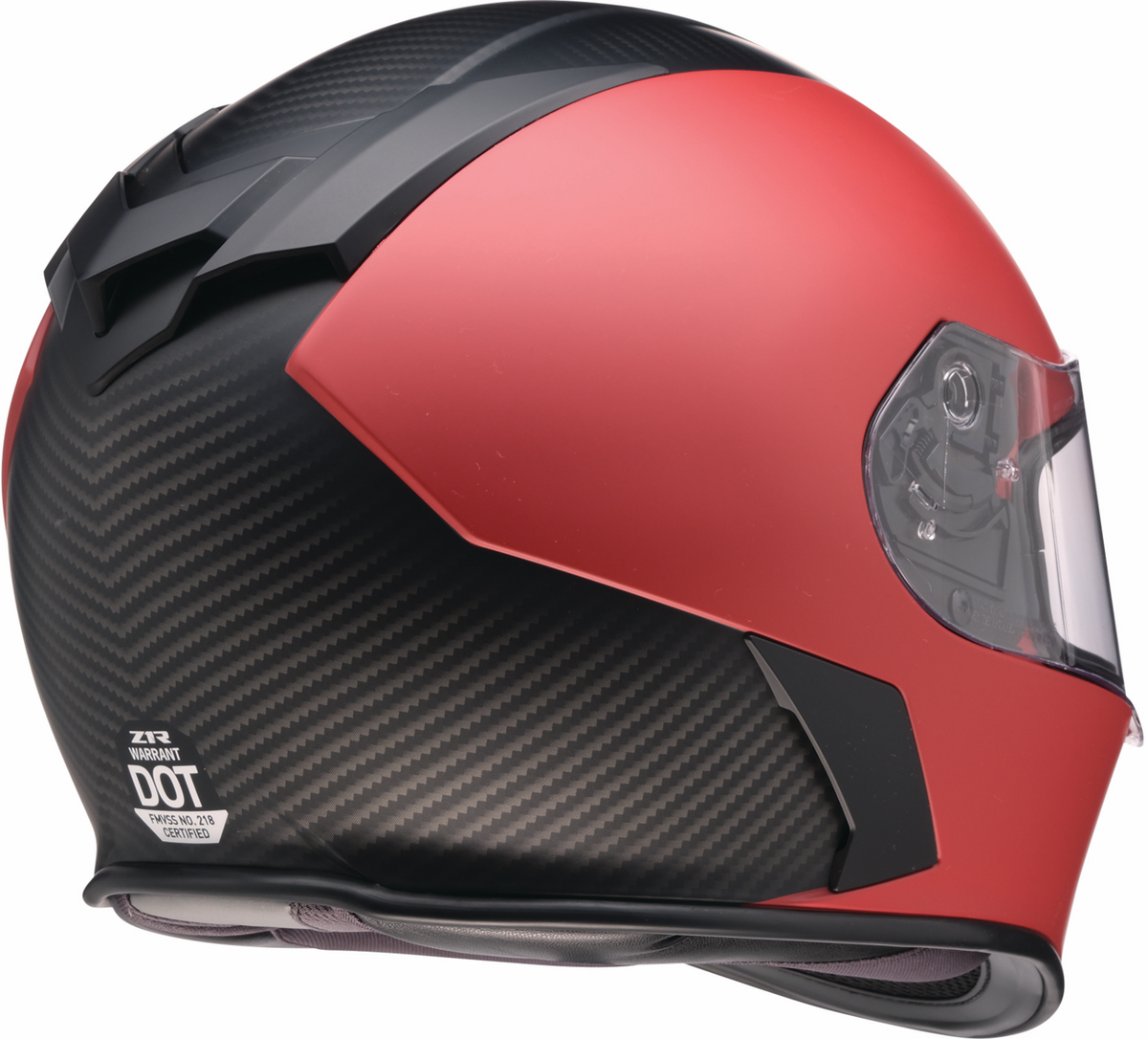 Z1R Warrant street full face helmet in carbon with red accents, XS size, designed for adult motorcycle riders.