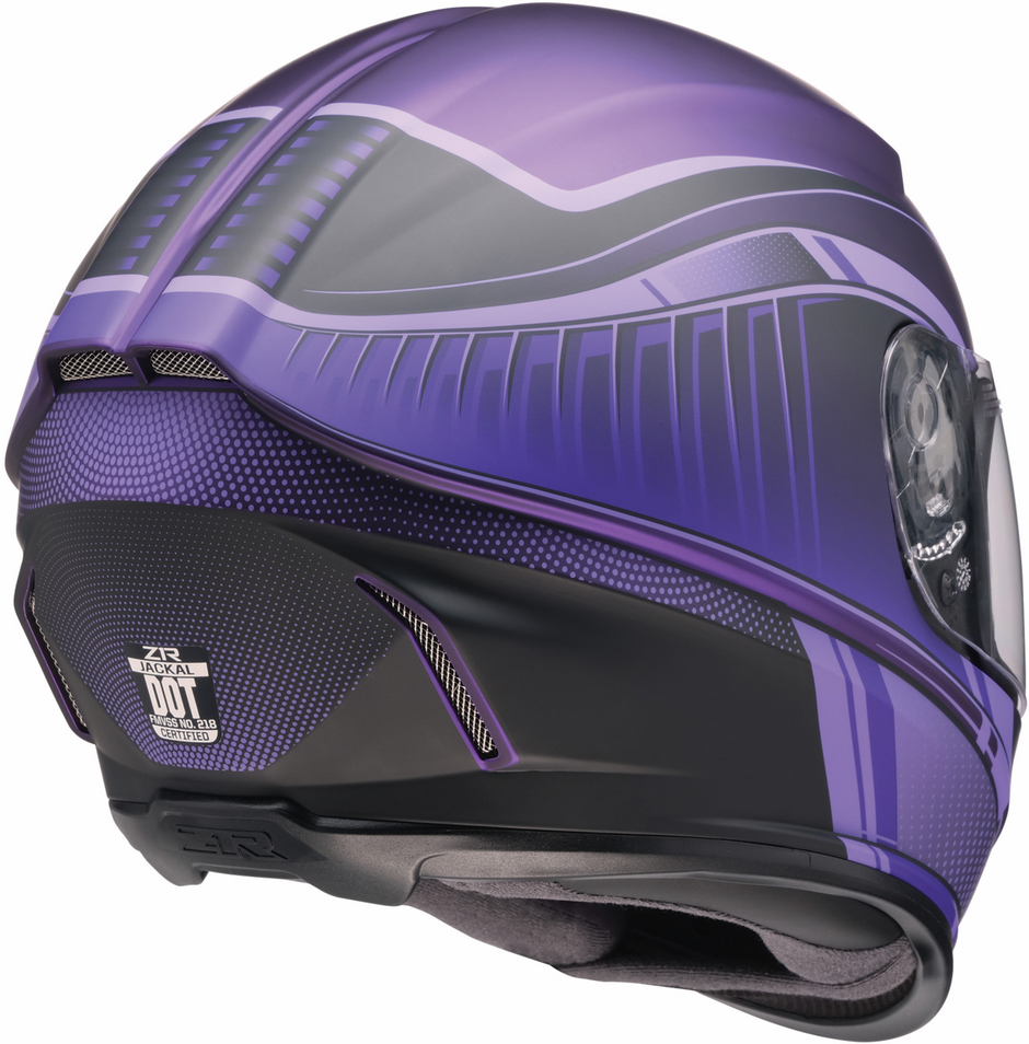 Z1R Jackal street full face helmet in Dark Matter purple, medium size, with aerodynamic design and secure chin strap.