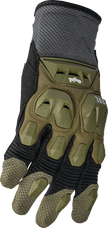 THOR Terrain Army and Charcoal gloves in 2XL size showing durable fabric and reinforced palms for outdoor activities.