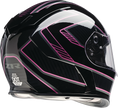 Z1R Amplify Warrant street full face helmet in black and pink, adult size XS, with aerodynamic design and secure chin strap.
