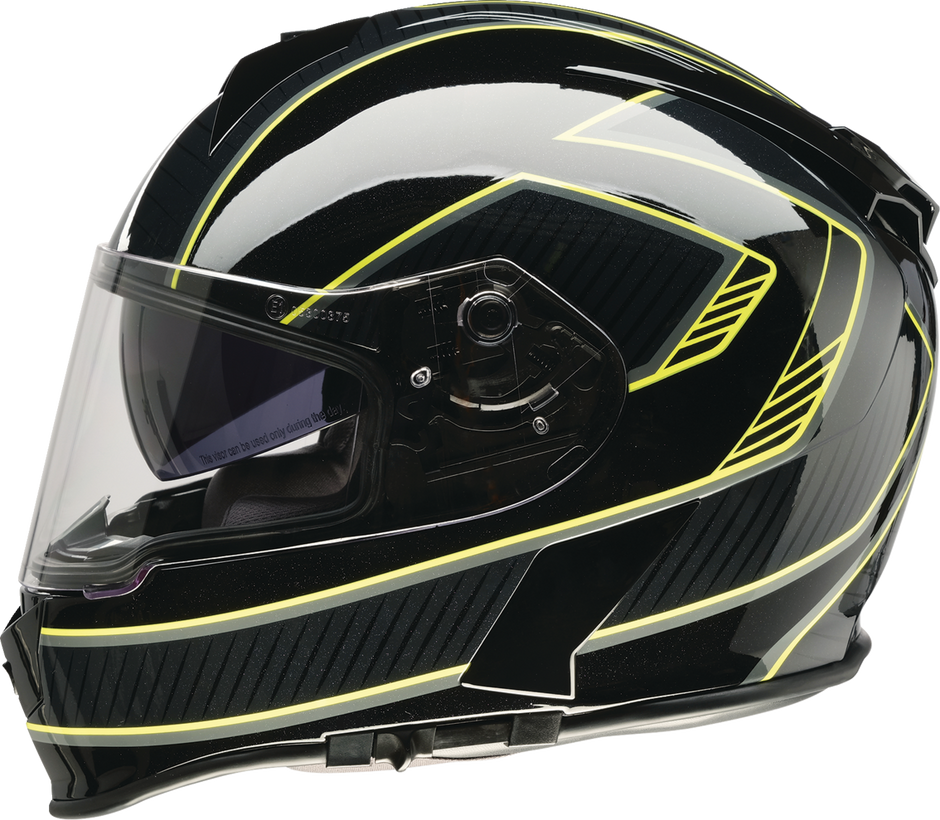 Z1R Warrant street full face helmet in black and Hi-Viz, XS size, featuring aerodynamic design and padded interior.