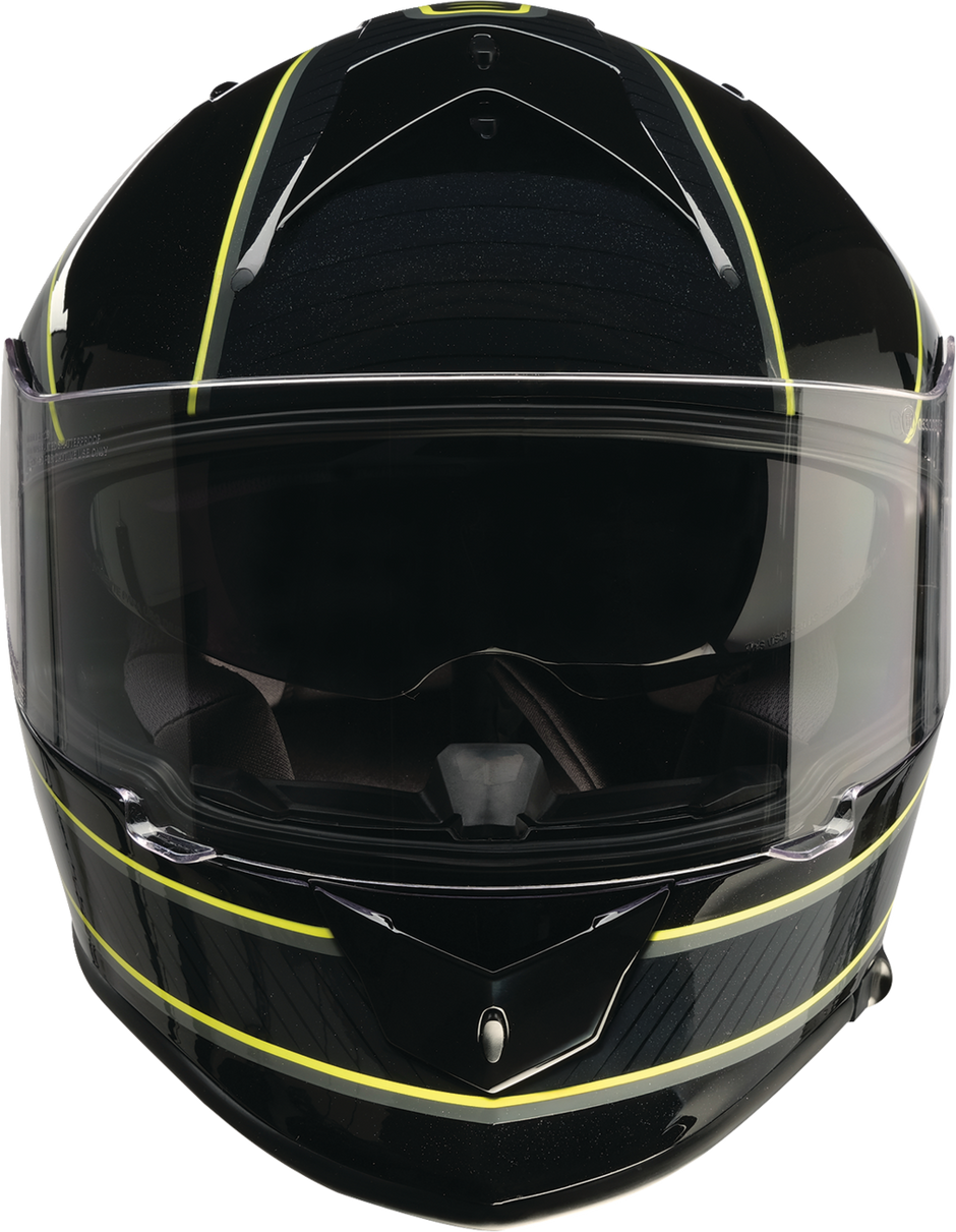 Z1R Warrant street full face helmet in black and hi-viz, adult size XS, featuring aerodynamic design and secure chin strap.