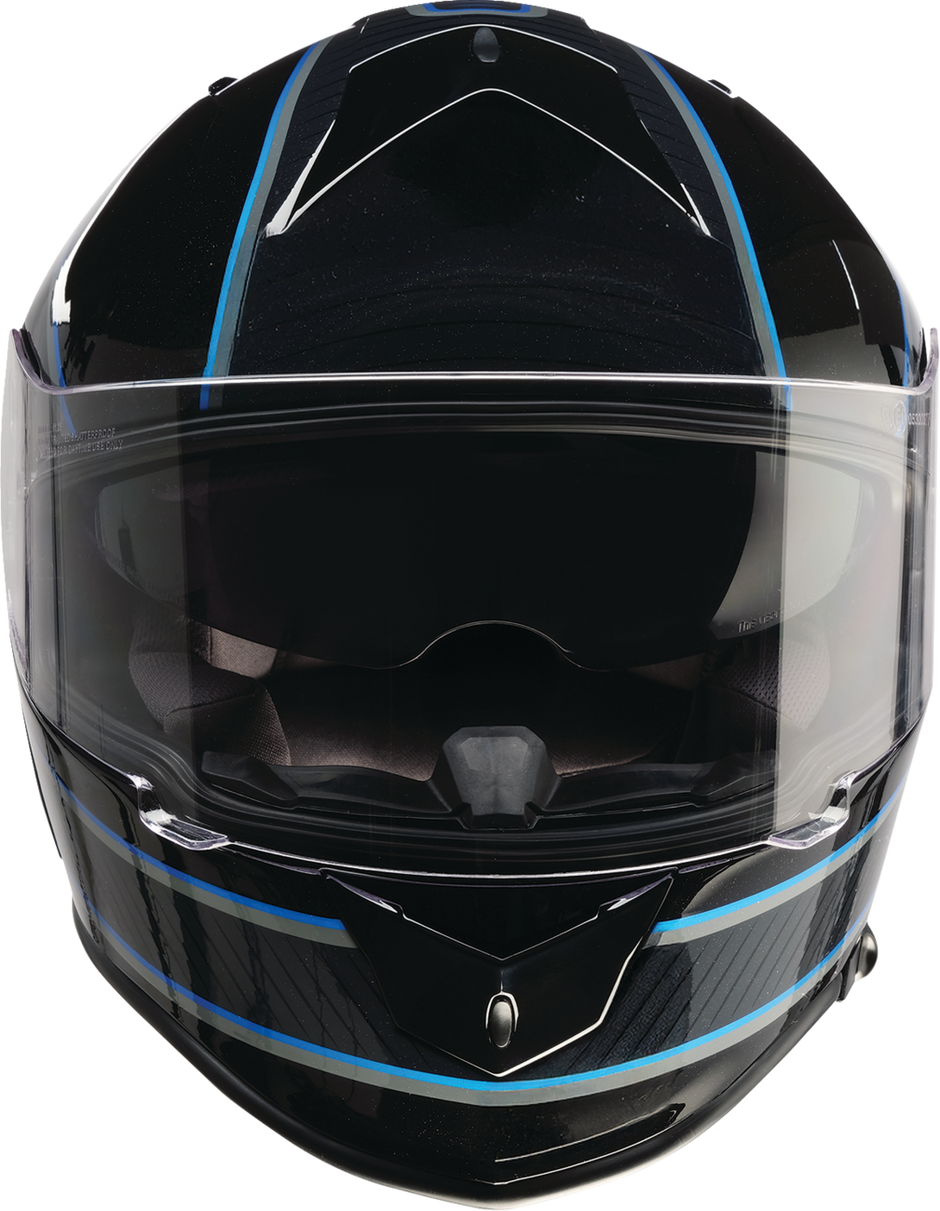Z1R Warrant Street Full Face Helmet in black and blue, small size, with aerodynamic design and adjustable strap.