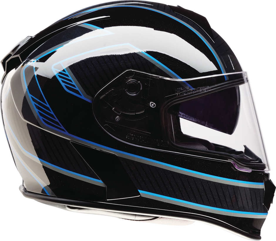 Z1R Warrant street full face helmet in black and blue, small size, with aerodynamic design and clear visor.