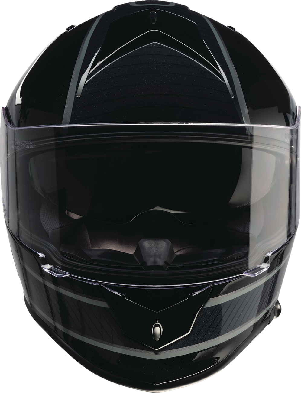 Z1R Warrant Street full face helmet in black and gray, medium size, with sleek aerodynamic design and secure chin strap.
