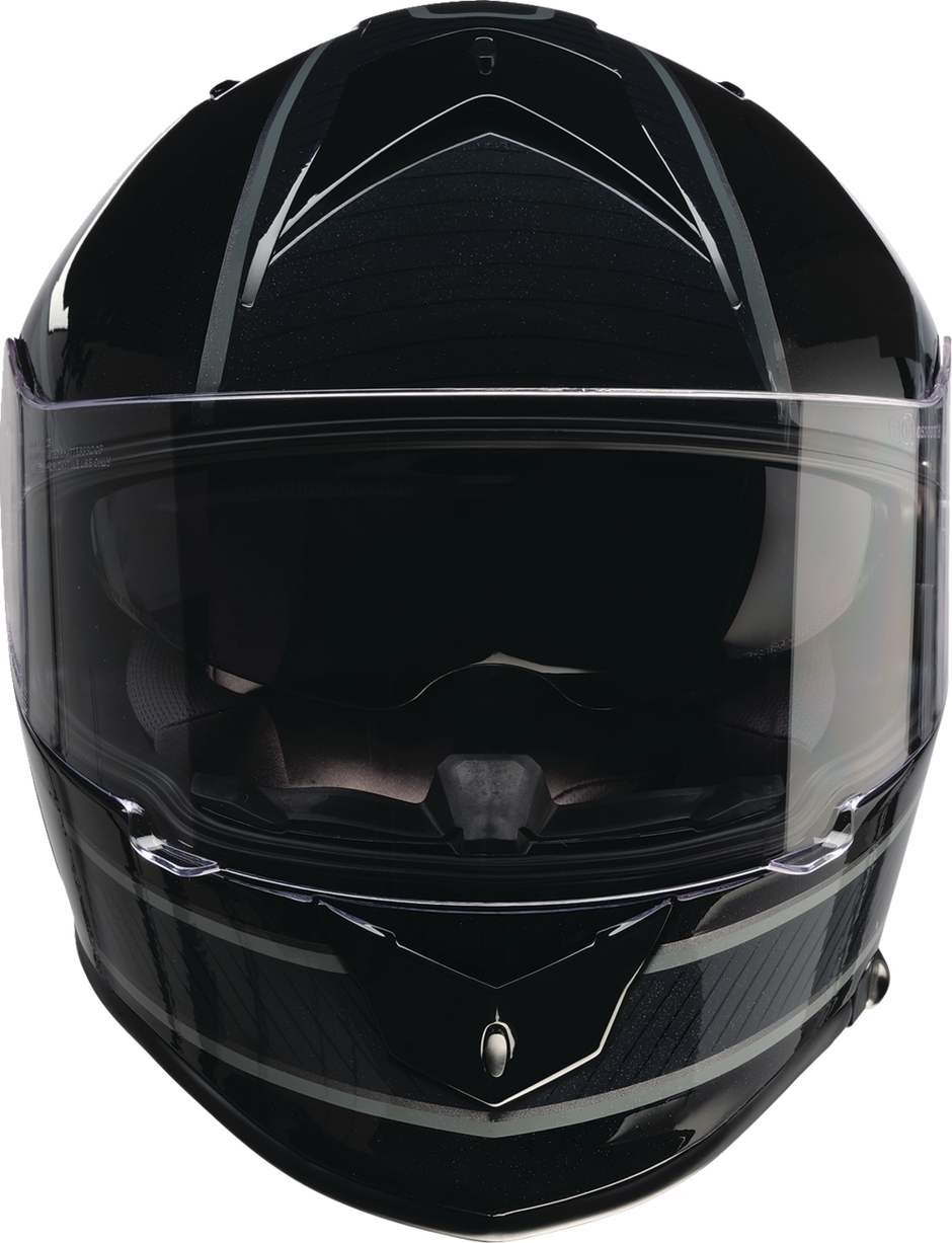 Z1R Warrant Street full face helmet in black and gray, medium size, with sleek aerodynamic design and secure chin strap.