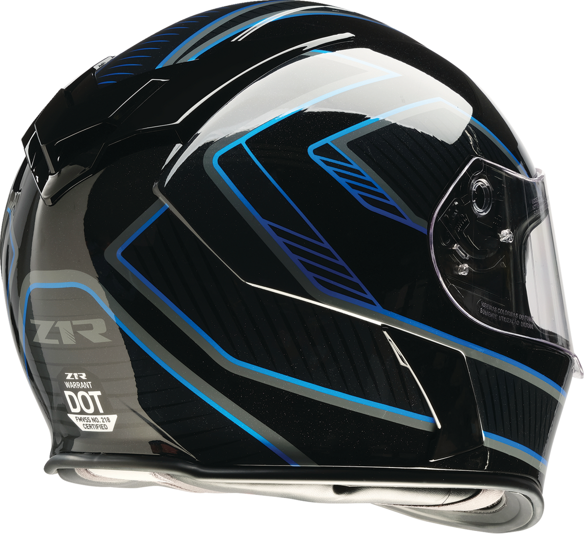 Z1R Warrant street full face helmet in black and blue, small size, with aerodynamic design and secure chin strap.