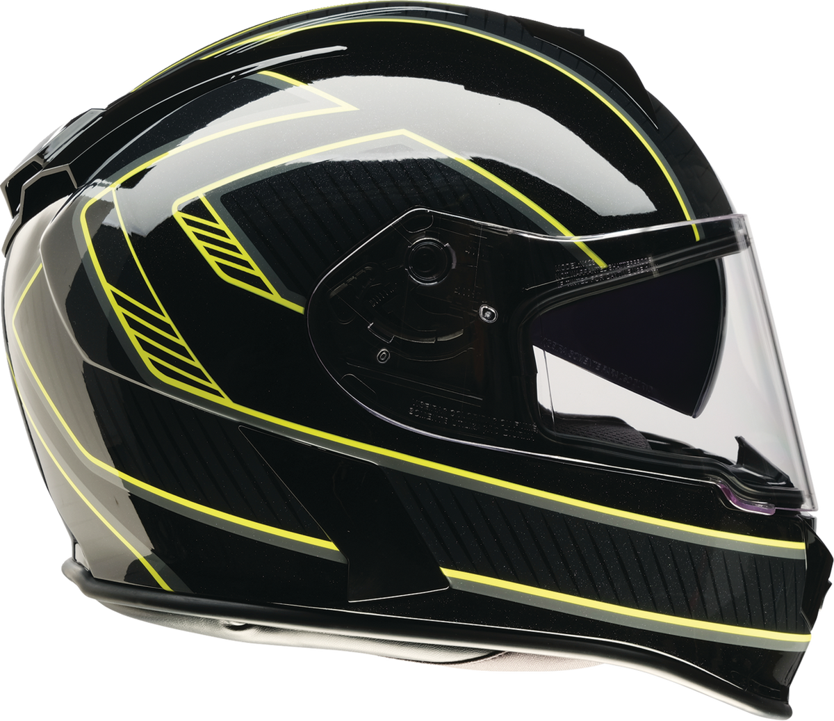 Z1R Warrant street full face helmet in black and hi-viz, XS size, with sleek design and aerodynamic shape.