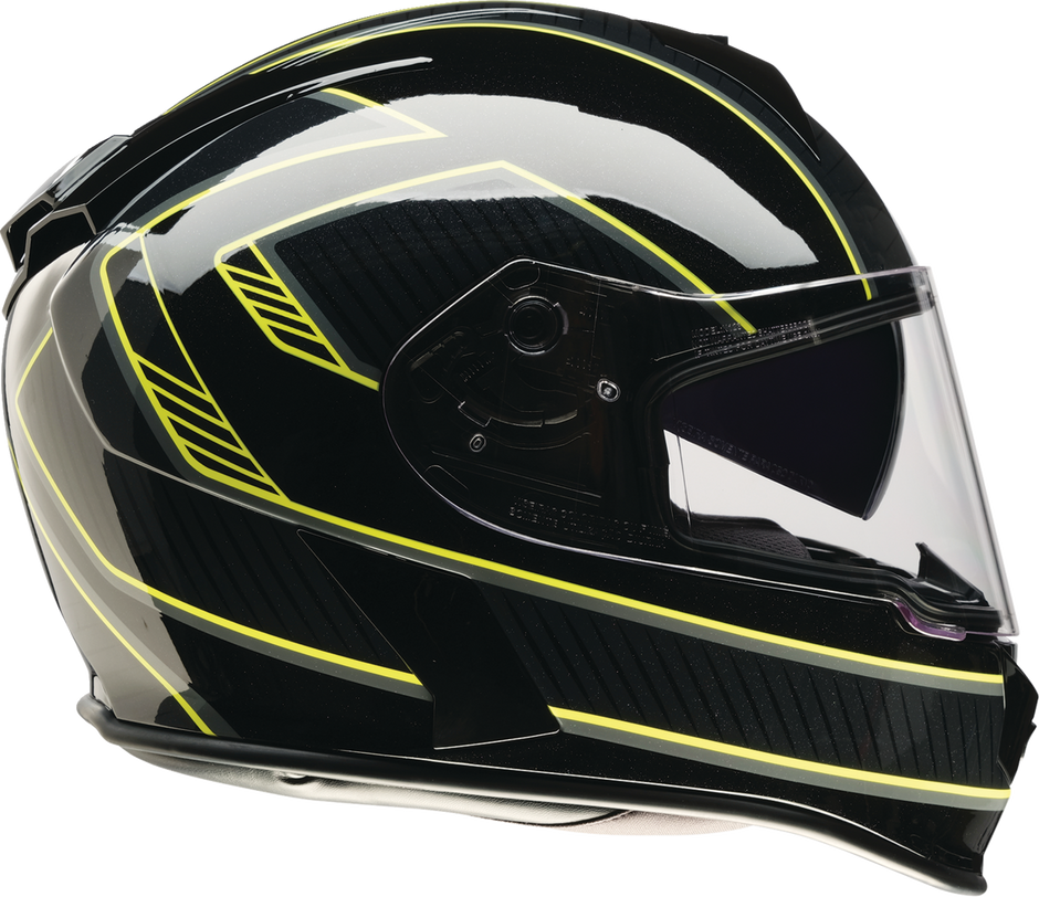 Z1R Warrant street full face helmet in black and hi-viz, XS size, with sleek design and aerodynamic shape.