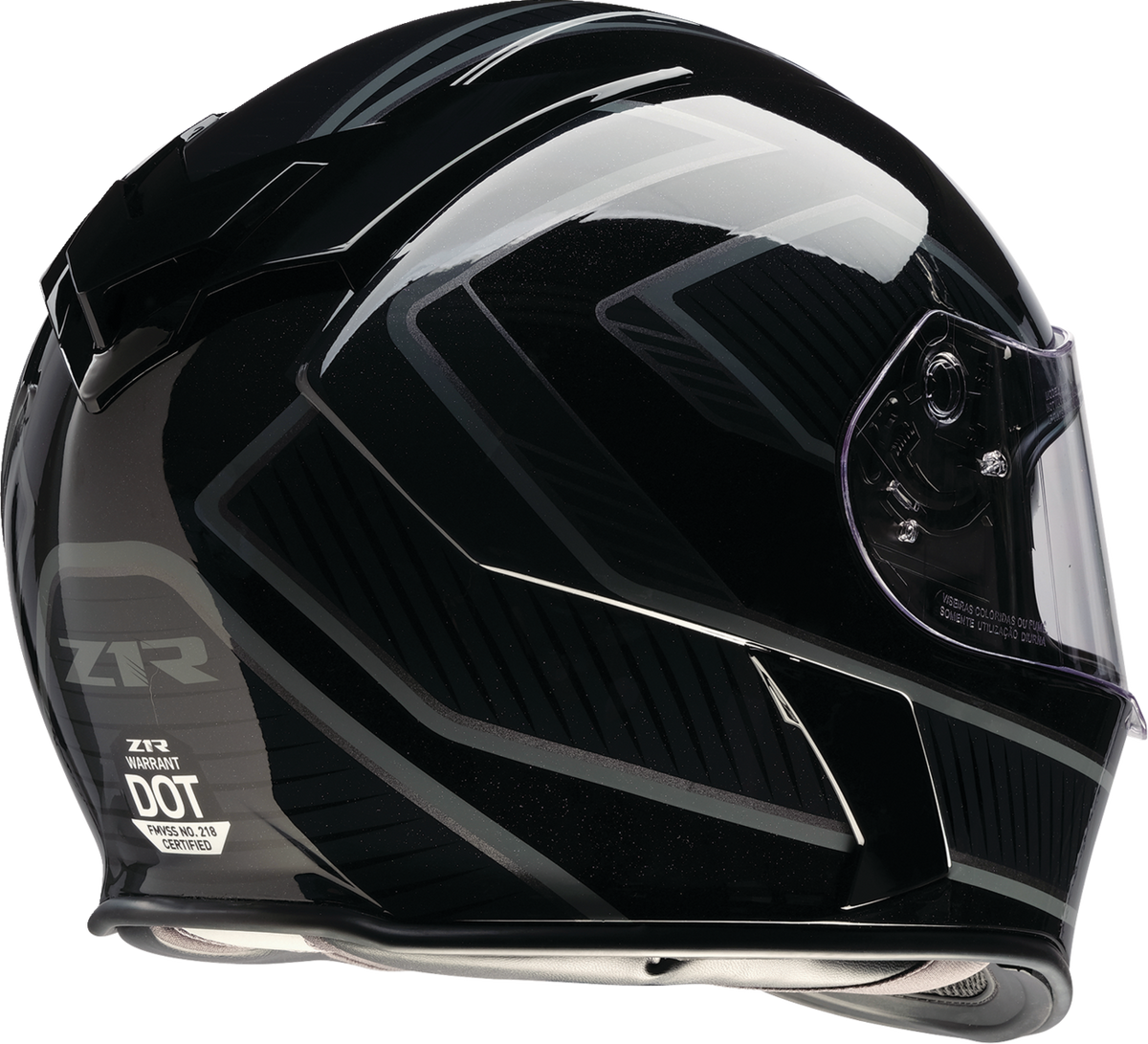 Z1R Warrant Street Full Face Helmet in black and gray, medium size, with sleek design and ventilation for adult motorcycle riders.