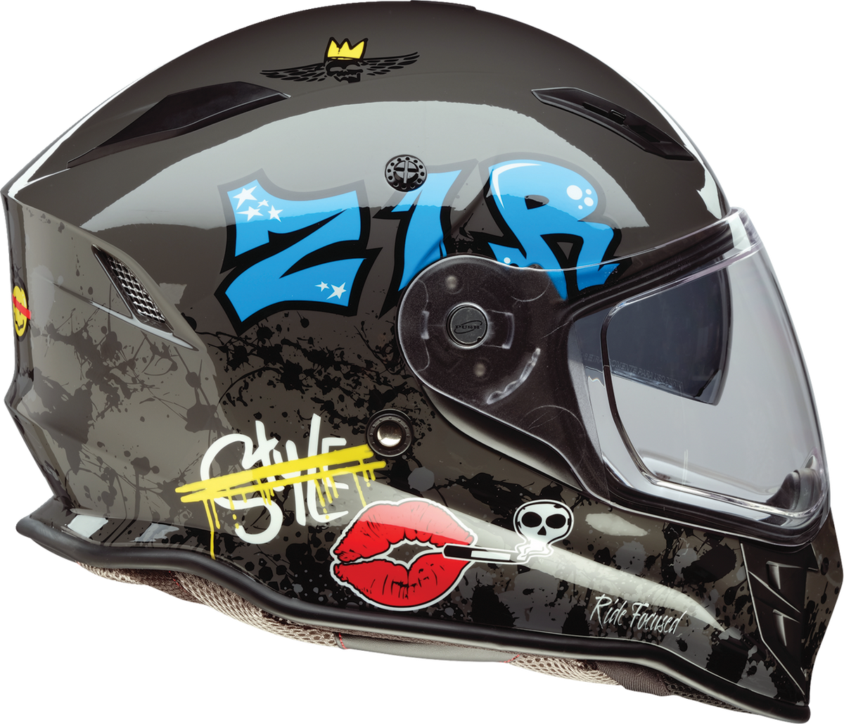 Gray Z1R Nemesis full face street helmet for adults, size large, featuring aerodynamic design and ventilation.