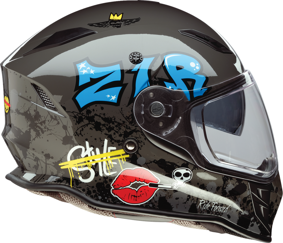 Gray Z1R Nemesis full face street helmet for adults, size large, featuring aerodynamic design and ventilation.