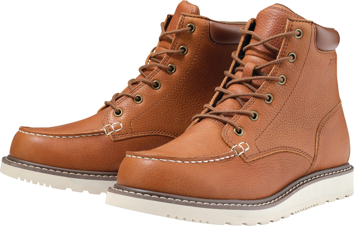 Brown Z1R Workboots in US size 7 with sturdy leather construction and rugged design, ideal for work and outdoor activities.