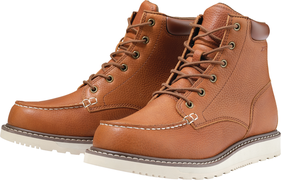 Brown Z1R Workboots in US size 7 with sturdy leather construction and rugged design, ideal for work and outdoor activities.