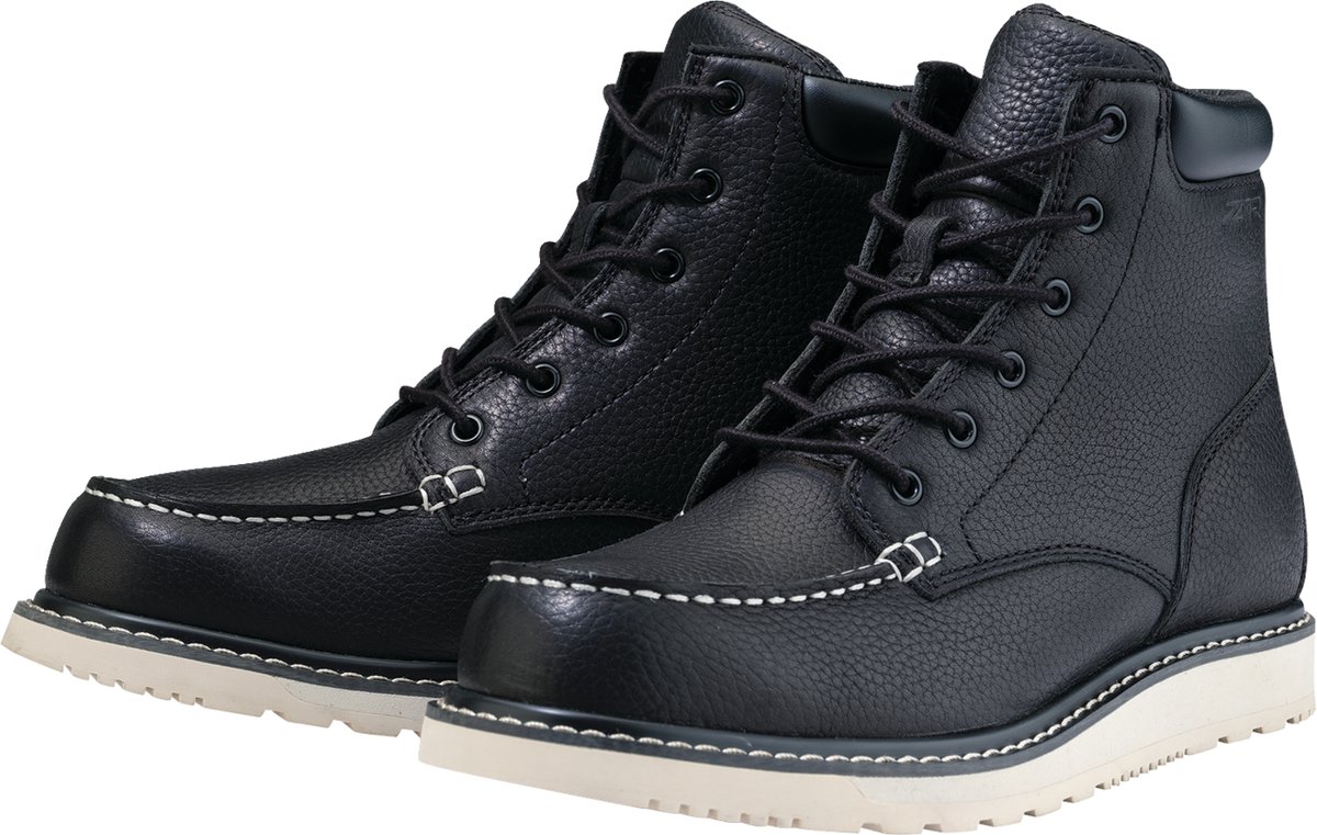 Black Z1R workboots in US size 7 with rugged leather construction and sturdy soles, designed for durability and safety.