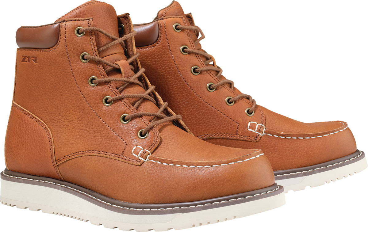 Brown Z1R workboots in US size 7 with sturdy leather construction and rugged sole, designed for durability and safety.