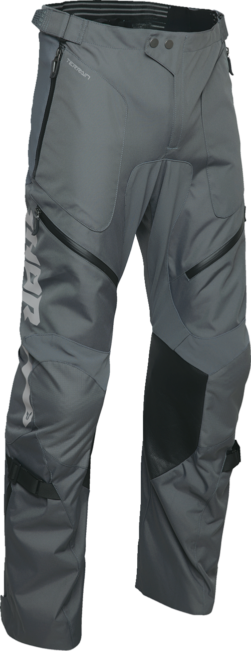 THOR Terrain offroad ATV pants in charcoal, US size 36, featuring durable fabric and a rugged design for off-road riding.