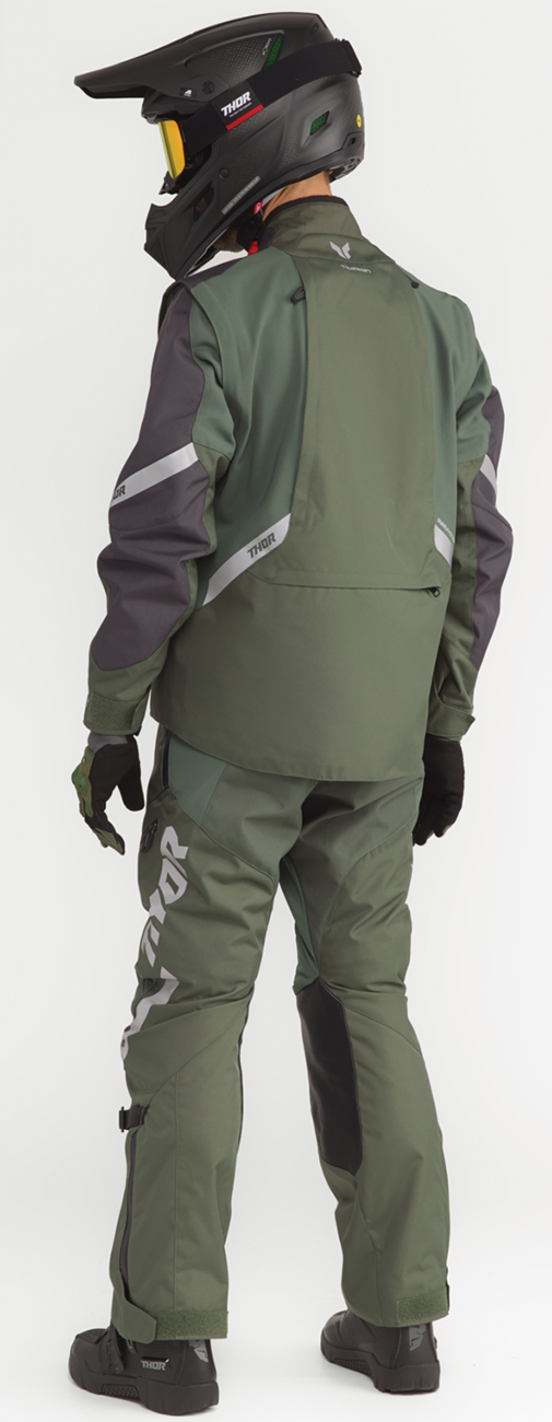 THOR Terrain off-road ATV pants in army and charcoal, US size 30, with reinforced knee panels and durable fabric for rugged terrain.